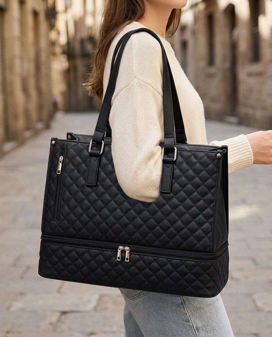 Bolsa Tote Acolchada Set 4 Piezas - con modelo - color Negro