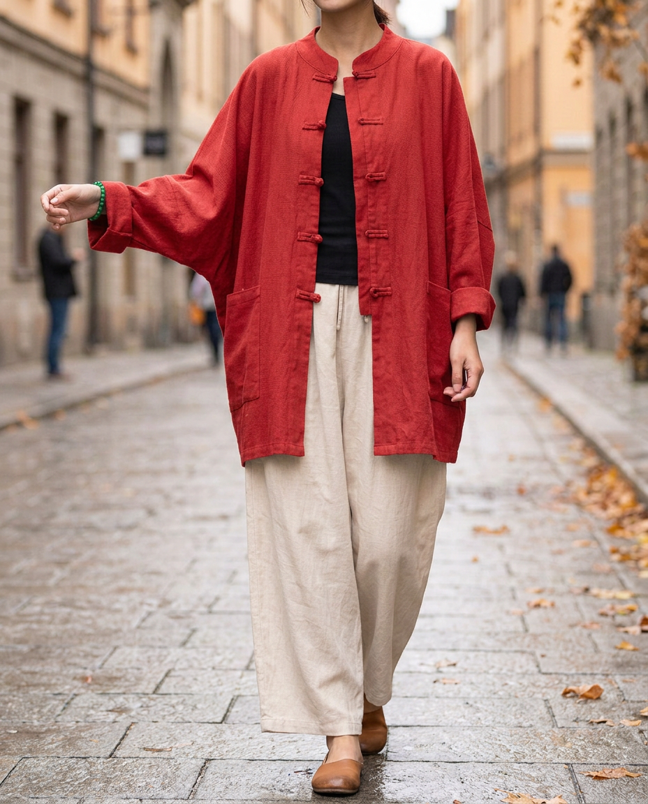 Chaqueta de Lino y Ramio — Estilo Zen Oriental