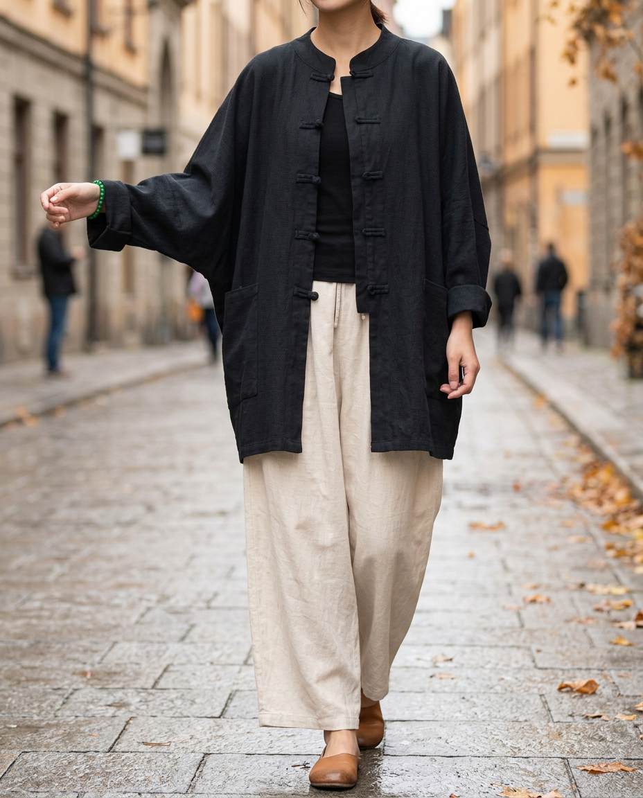 Chaqueta de Lino y Ramio — Estilo Zen Oriental