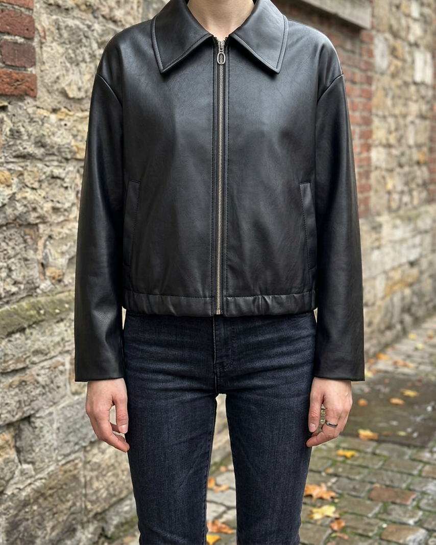 Chaqueta de Cuero Streetwear — Estilo Urban Casual - Negro