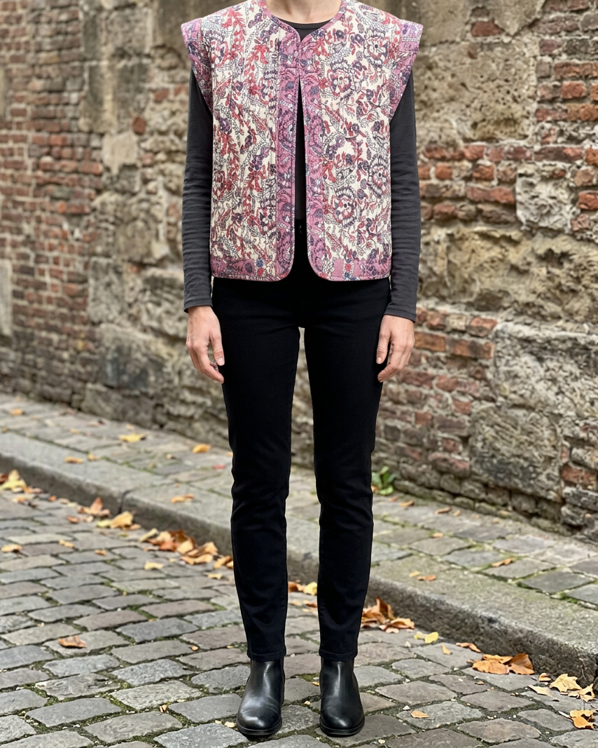 ZAURA | Chaleco Acolchado Bordado con Cuello Redondo - Multicolor