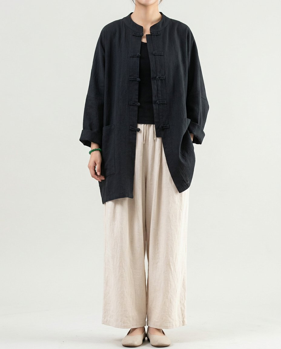 Chaqueta de Lino y Ramio — Estilo Zen Oriental
