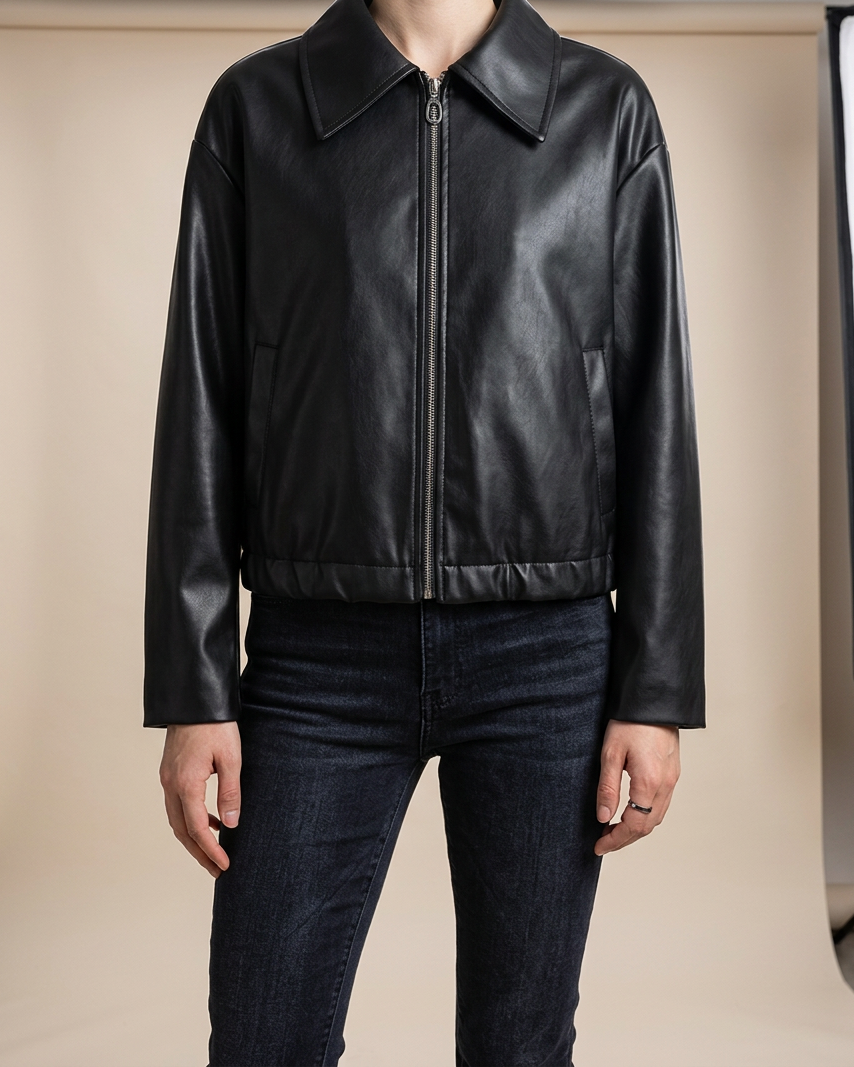 Chaqueta de Cuero Streetwear — Estilo Urban Casual - Negro