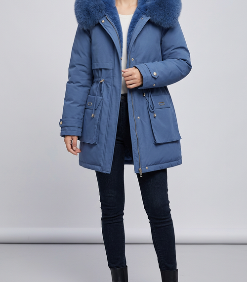 Abrigo Acolchado Oversized con Cuello de Piel y Terciopelo