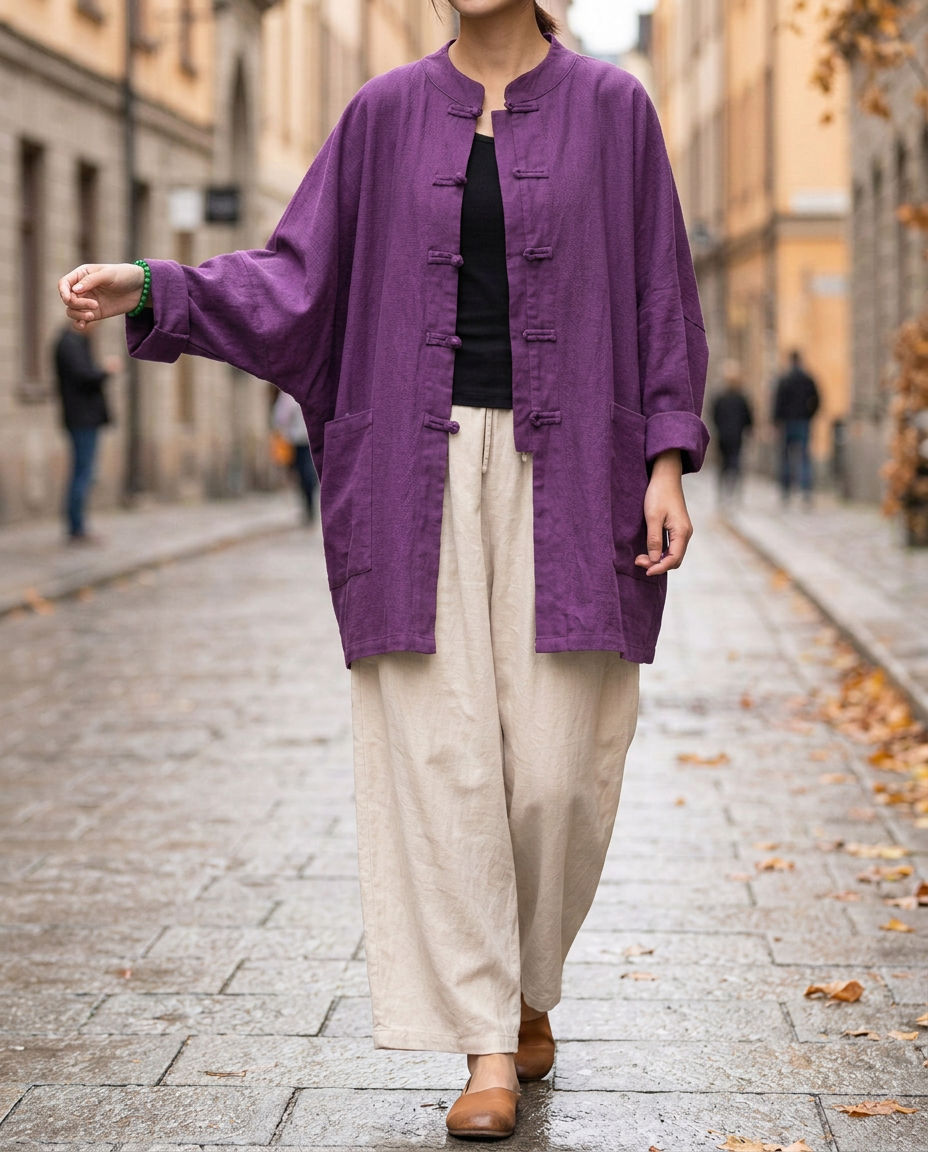 Chaqueta de Lino y Ramio — Estilo Zen Oriental
