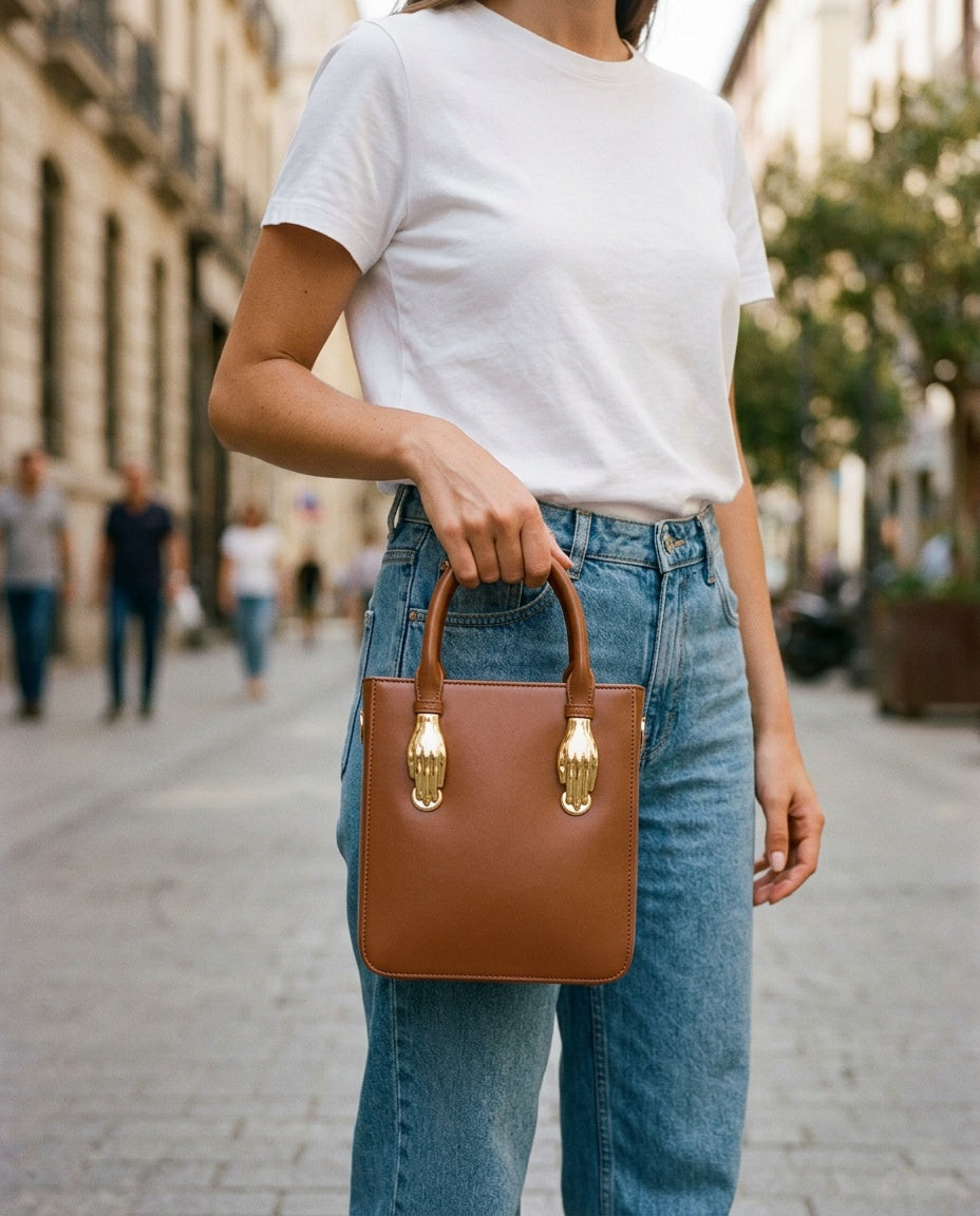 Bolsa de Mano Cuadrada Pequeña - con modelo - color Café