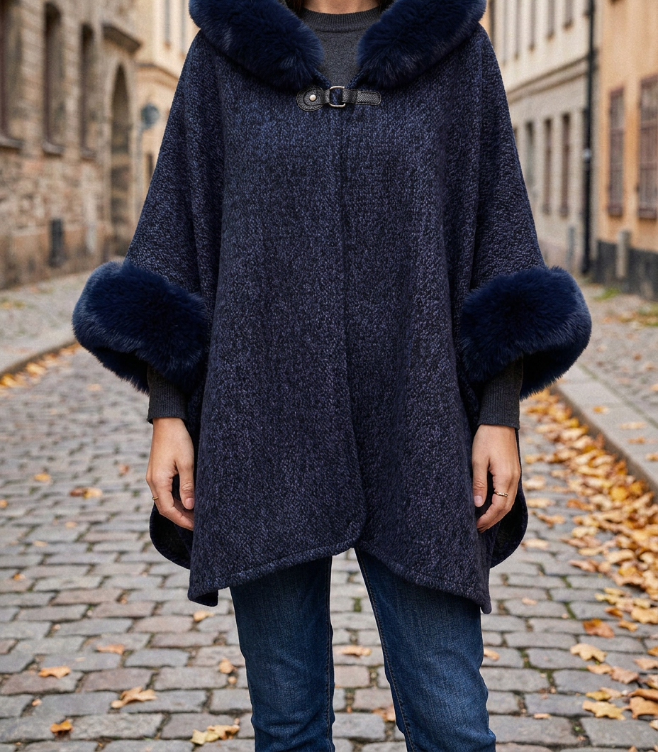 Chaqueta Chal de Pelo Sintético con Capucha — Estilo Europeo