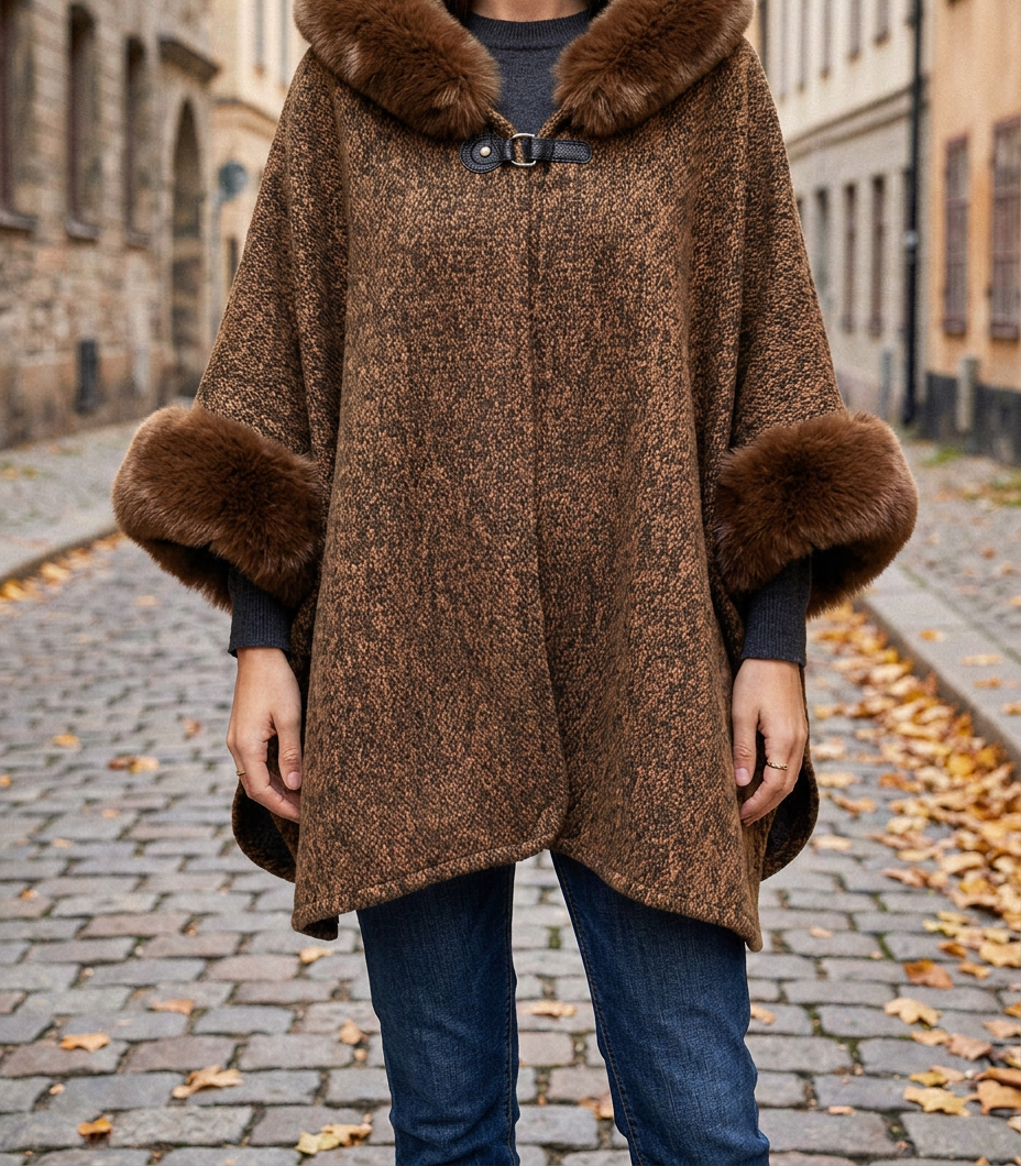 Chaqueta Chal de Pelo Sintético con Capucha — Estilo Europeo