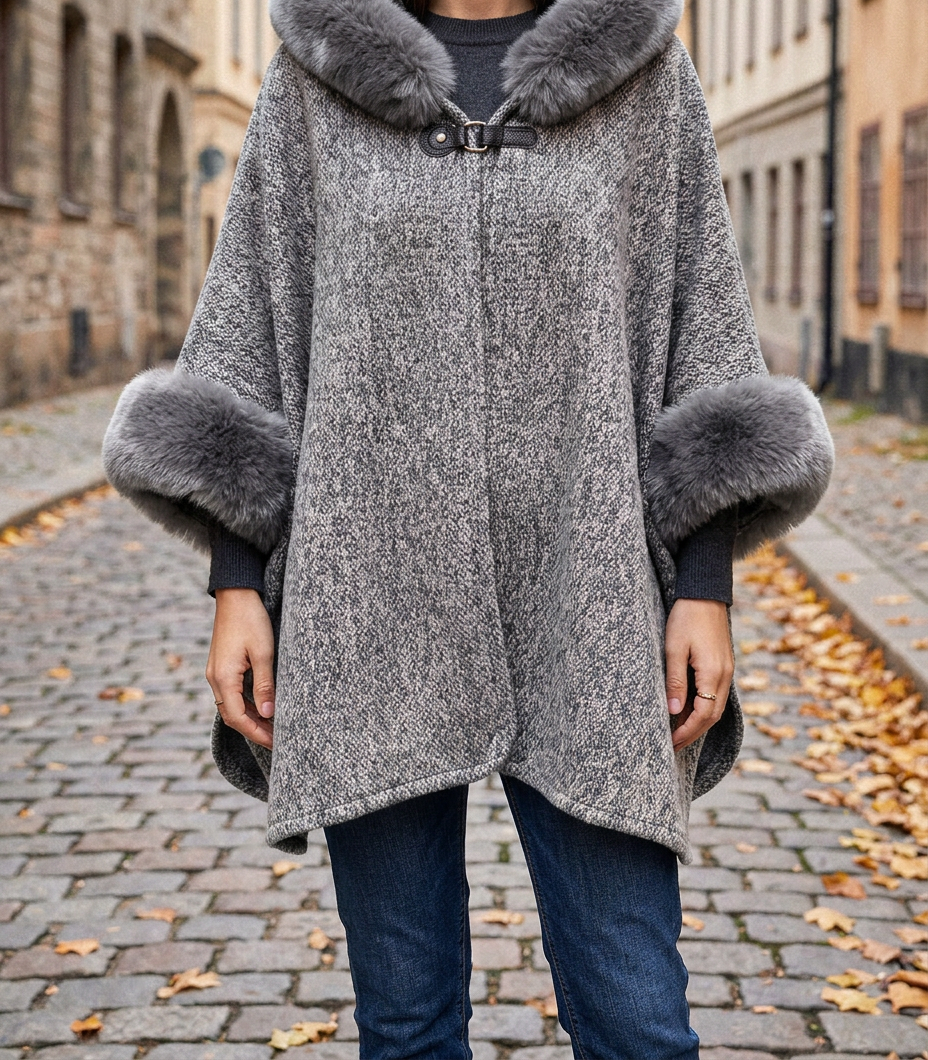 Chaqueta Chal de Pelo Sintético con Capucha — Estilo Europeo