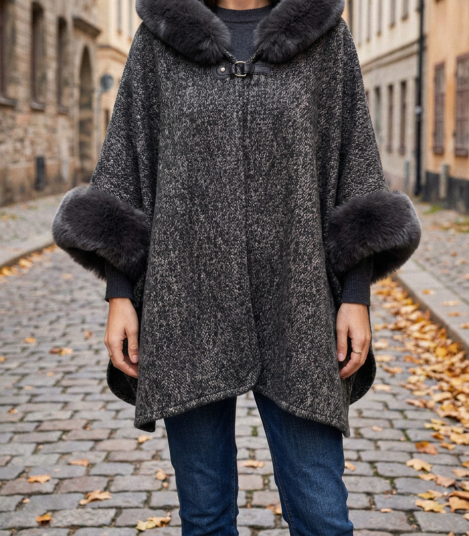 Chaqueta Chal de Pelo Sintético con Capucha — Estilo Europeo