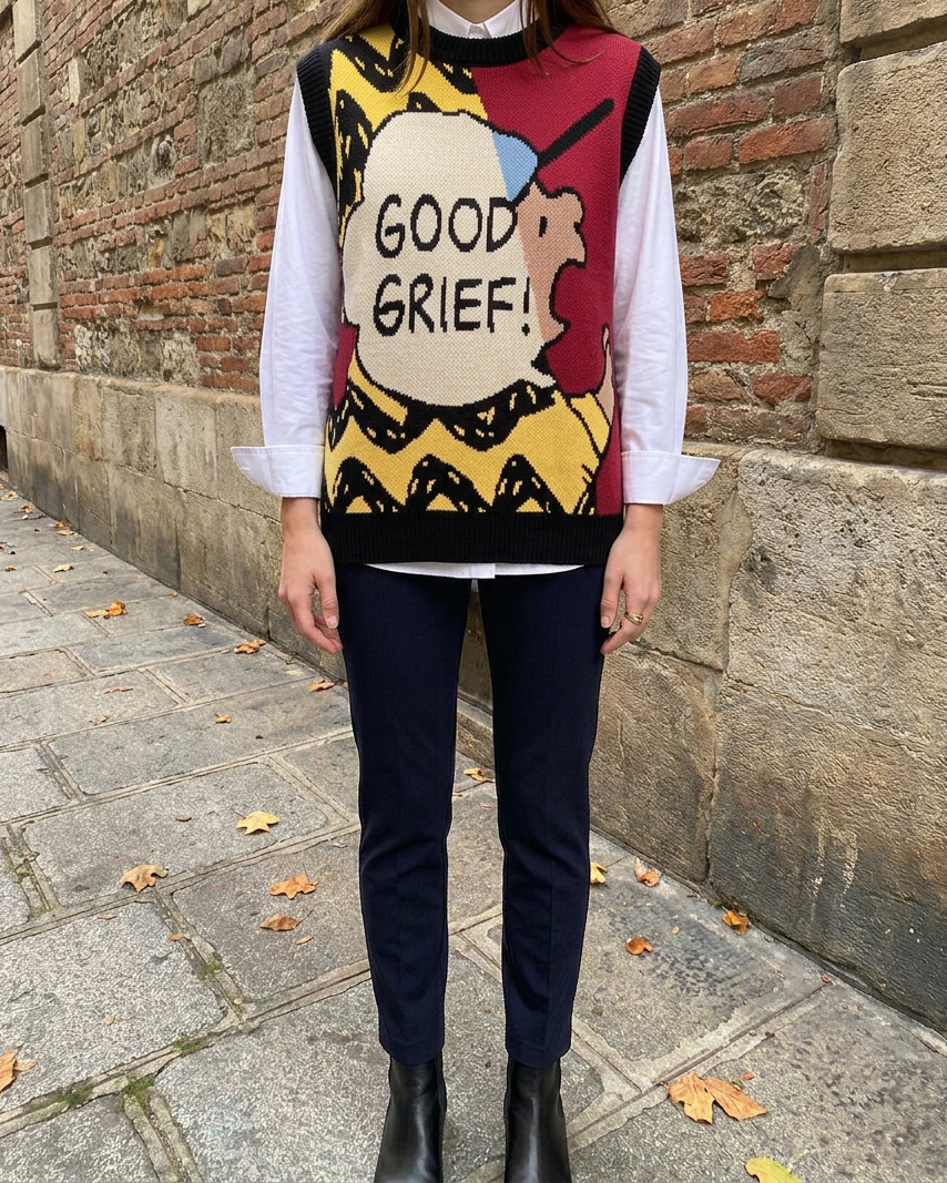Chaleco Suéter Kawaii con Estampado Cartoon — Estilo Coreano - Rojo