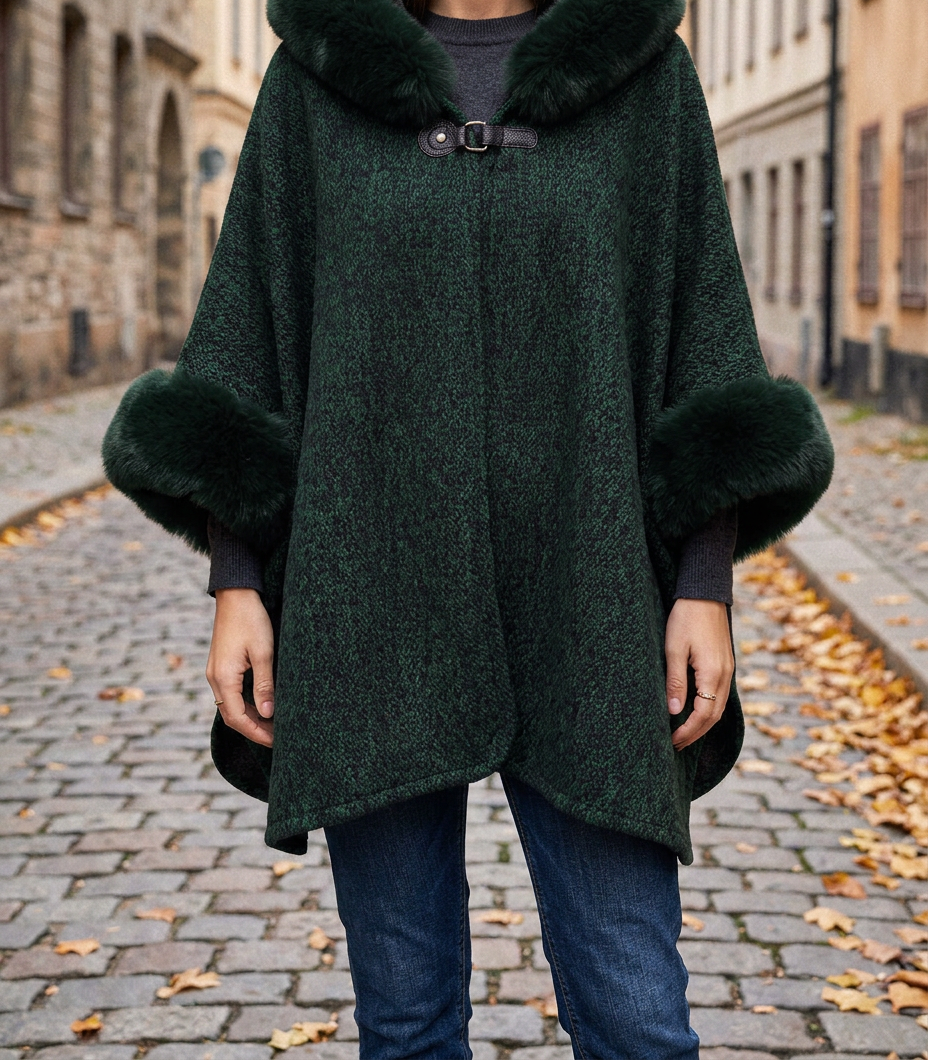 Chaqueta Chal de Pelo Sintético con Capucha — Estilo Europeo