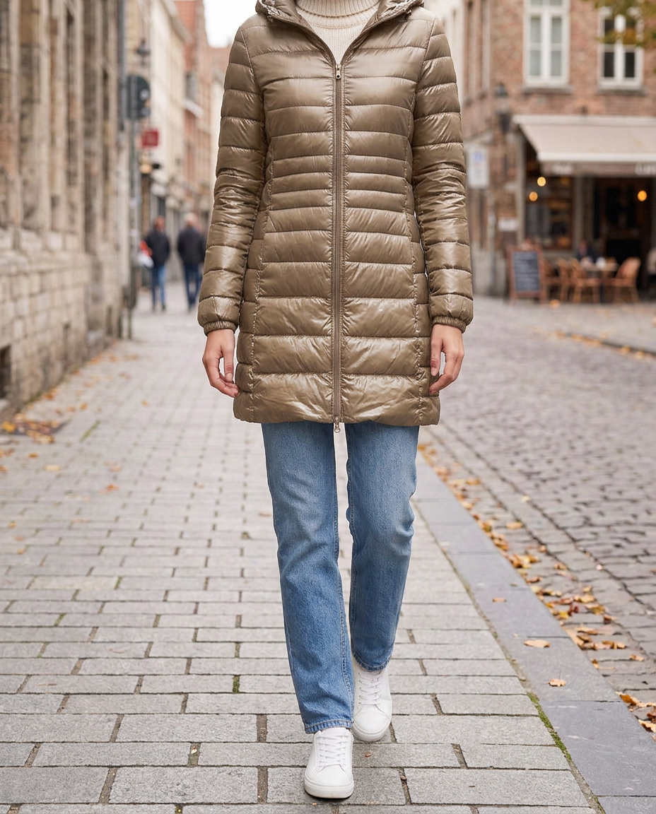 Anorak de Plumón Ligero de Media Longitud con Capucha