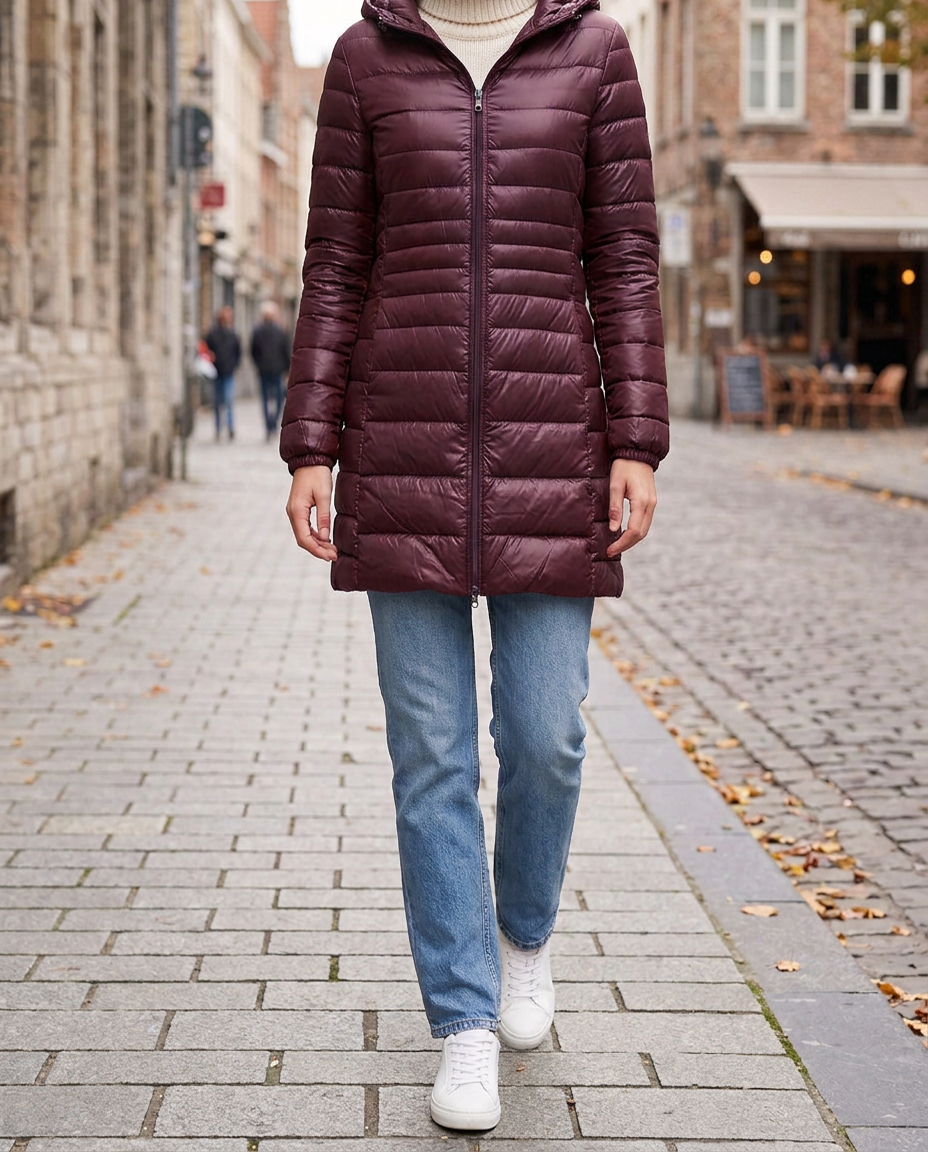 Anorak de Plumón Ligero de Media Longitud con Capucha
