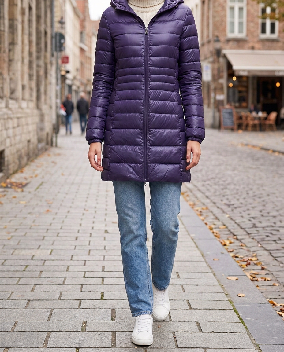Anorak de Plumón Ligero de Media Longitud con Capucha