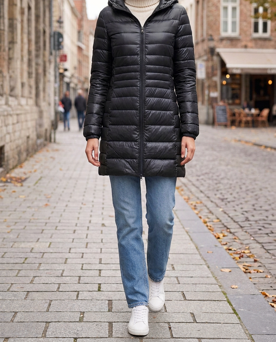 Anorak de Plumón Ligero de Media Longitud con Capucha