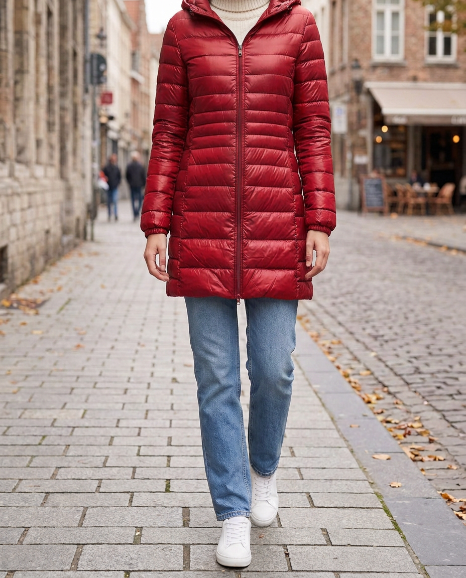 Anorak de Plumón Ligero de Media Longitud con Capucha