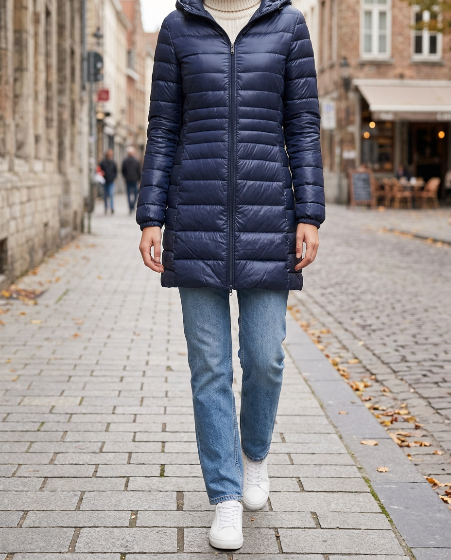Anorak de Plumón Ligero de Media Longitud con Capucha