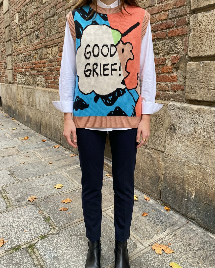 Chaleco Suéter Kawaii con Estampado Cartoon — Estilo Coreano - Naranja