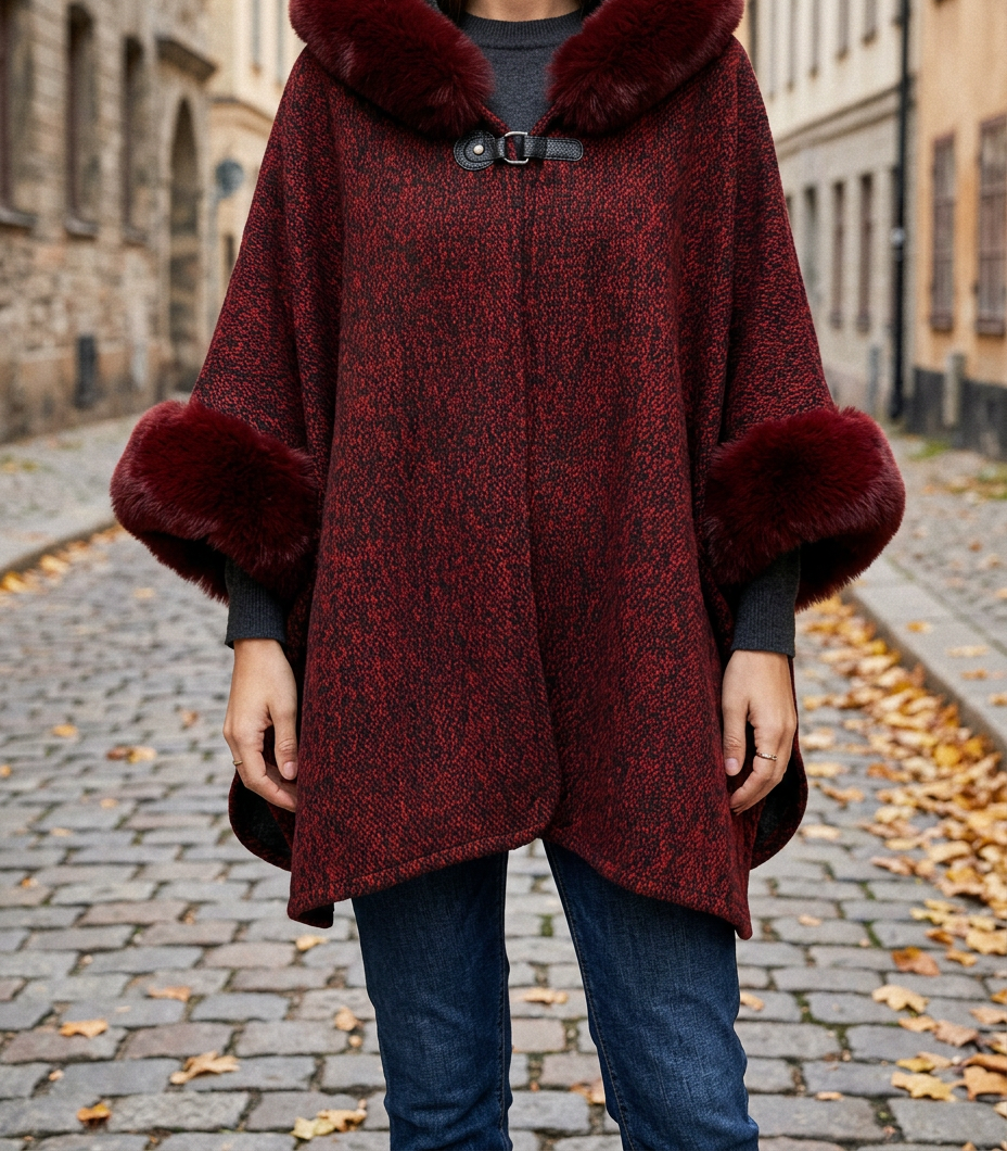 Chaqueta Chal de Pelo Sintético con Capucha — Estilo Europeo
