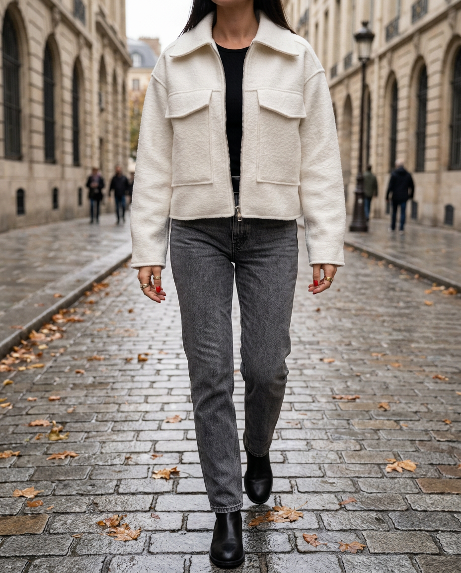 Chaqueta corta Efecto Piel con cuentas beige - calle