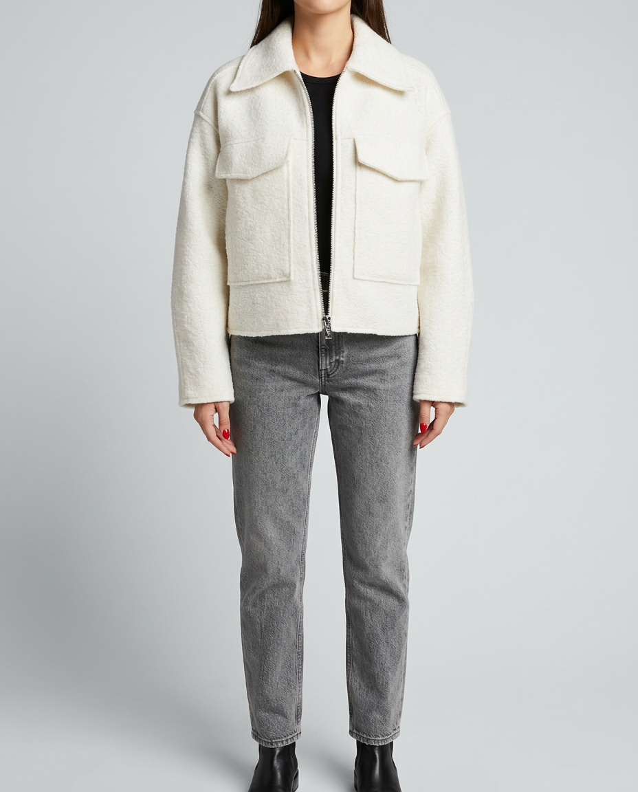 Chaqueta corta Efecto Piel con cuentas beige - estudio