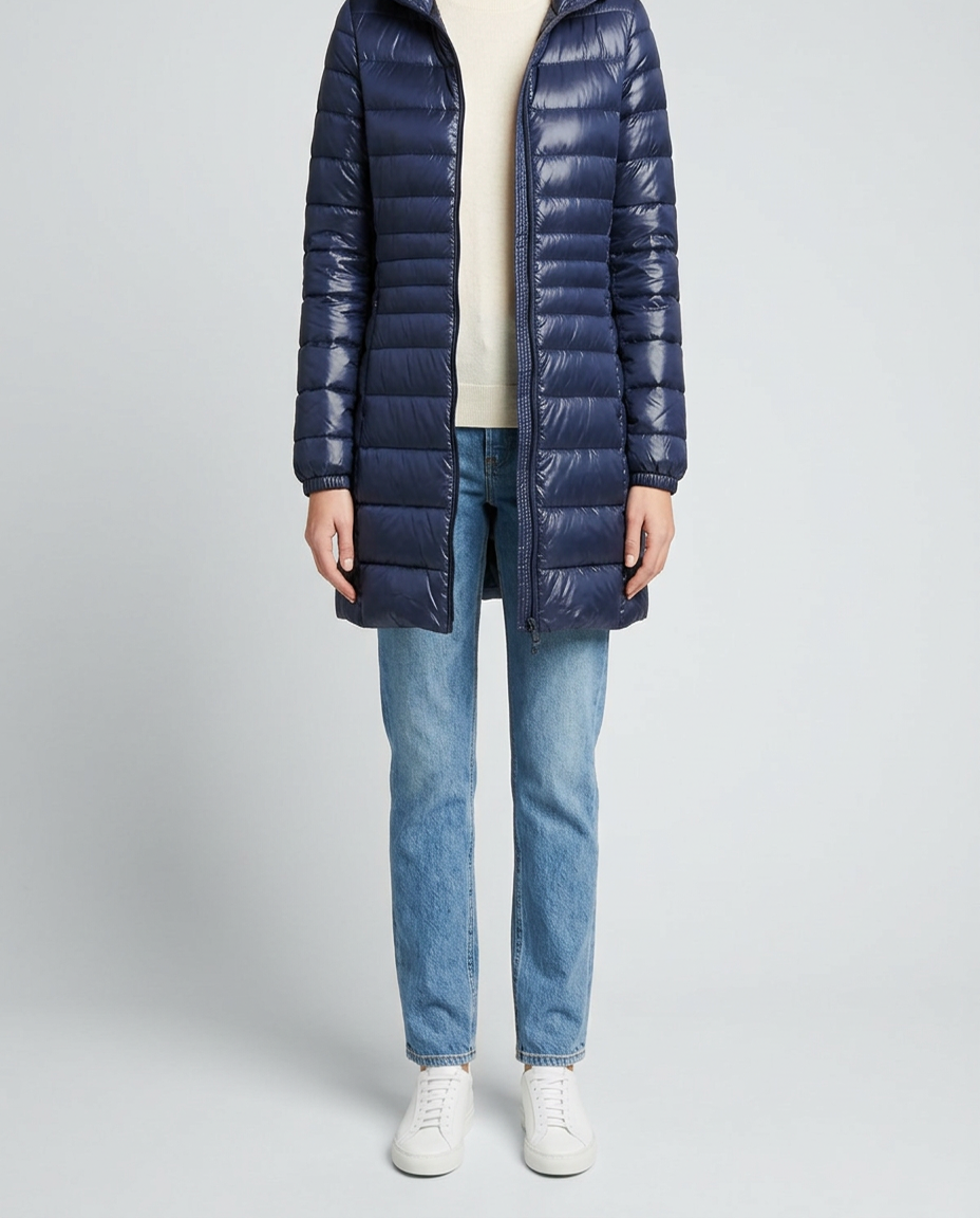 Anorak de Plumón Ligero de Media Longitud con Capucha