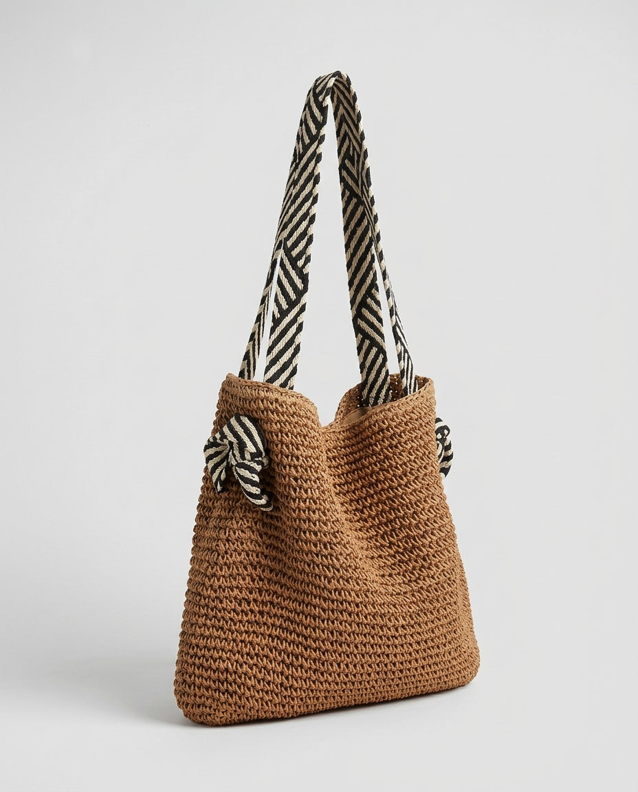 Bolsa Tejida Boho Mónaco - foto de estudio - color Café cálido