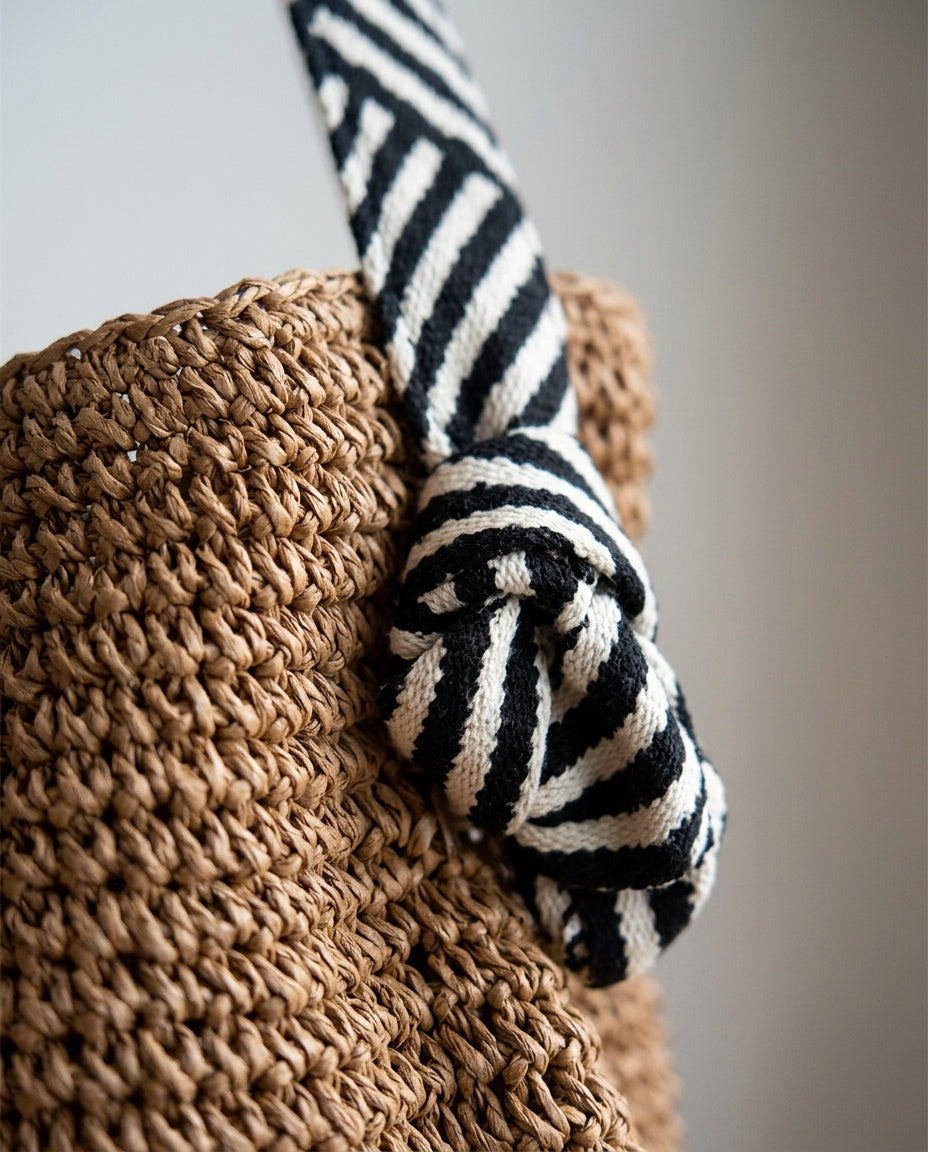 Bolsa Tejida Boho Mónaco - detalle - color Café cálido