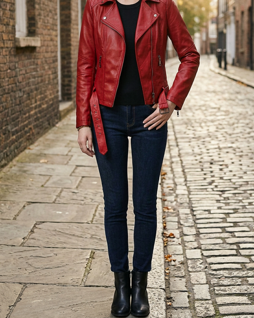 Chaqueta de Cuero Haining — Clásica y Versátil - Rojo
