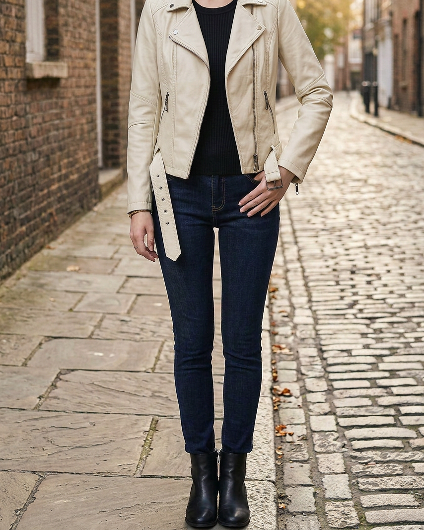 Chaqueta de Cuero Haining — Clásica y Versátil - Blanco