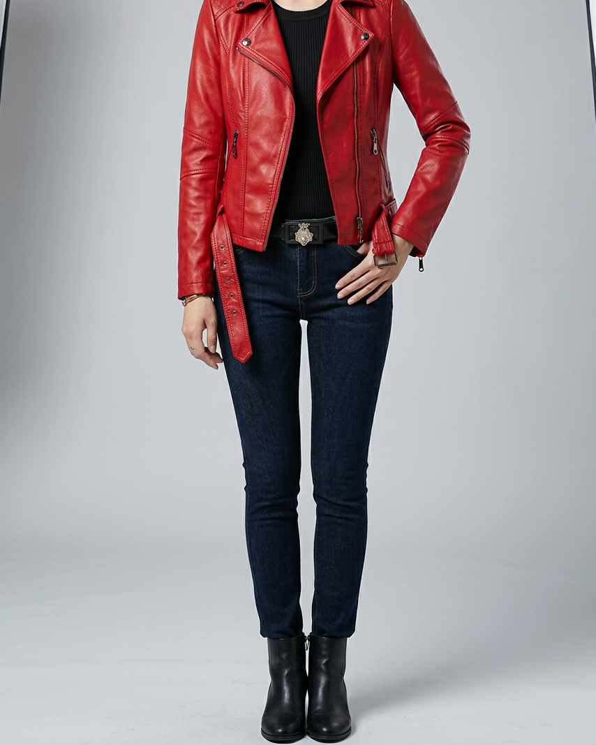 Chaqueta de Cuero Haining — Clásica y Versátil - Rojo
