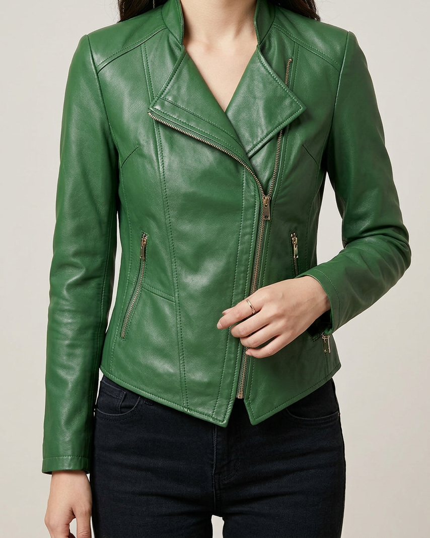 Caffland | Chaqueta Corta de Cuero Slim Estilo Coreano - Verde Hierba