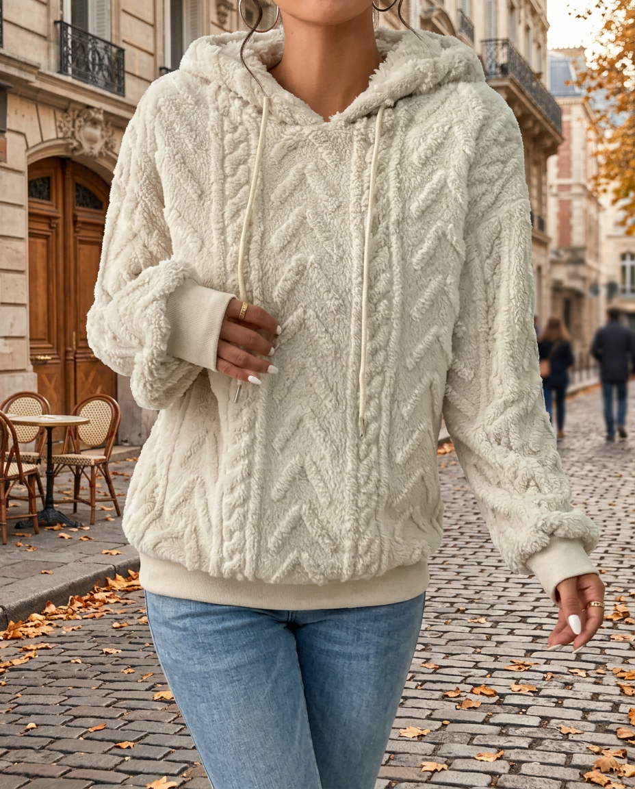 Sweater con Capucha Gruesa de Color Sólido para Otoño-Invierno