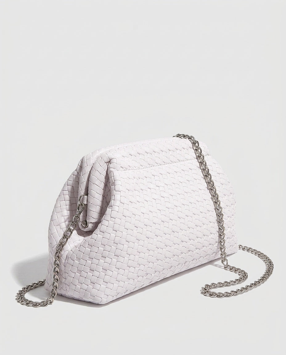 Bolsa Clutch Tejida Vintage - foto de estudio - color Blanco