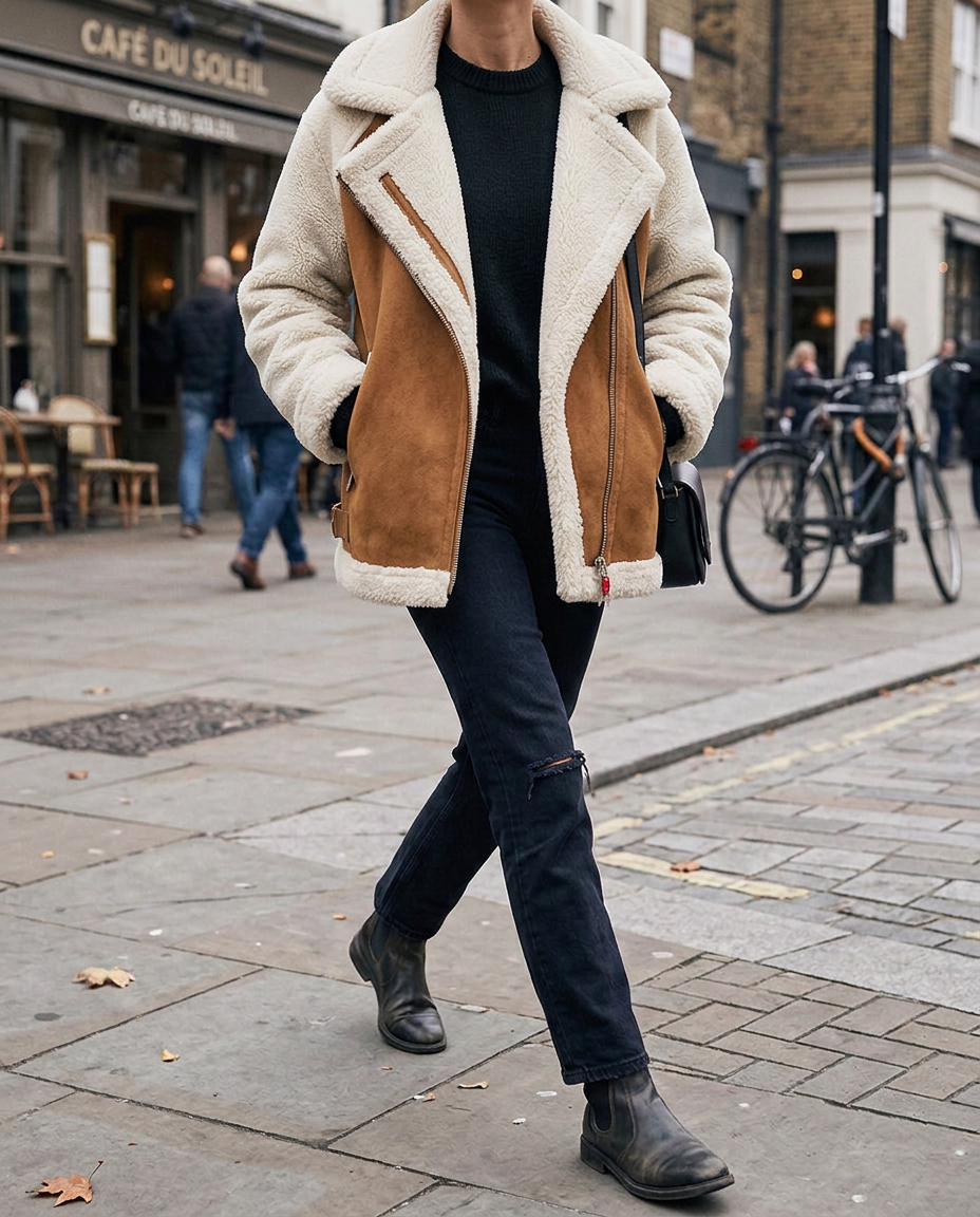 Top de Felpa Gruesa y Lana de Borrego — Versátil para Otoño-Invierno