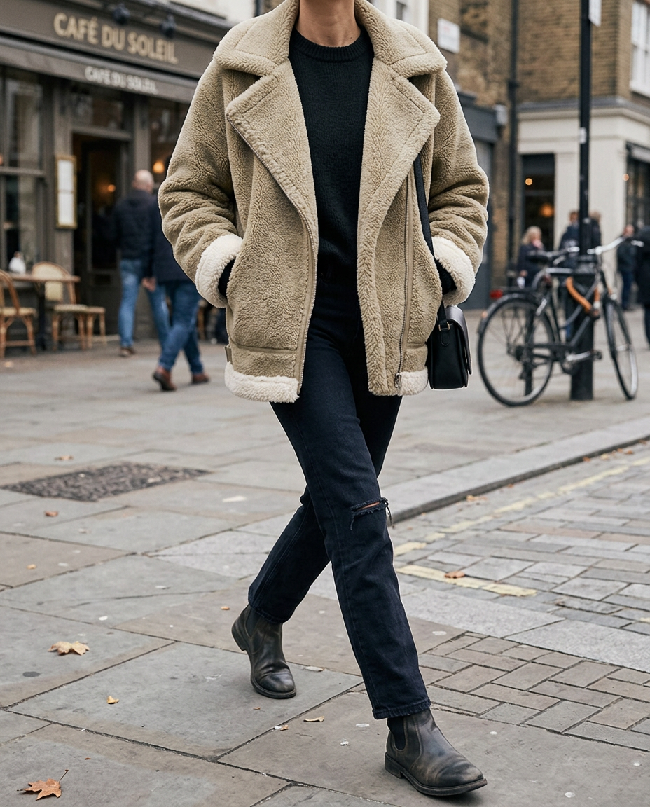 Top de Felpa Gruesa y Lana de Borrego — Versátil para Otoño-Invierno