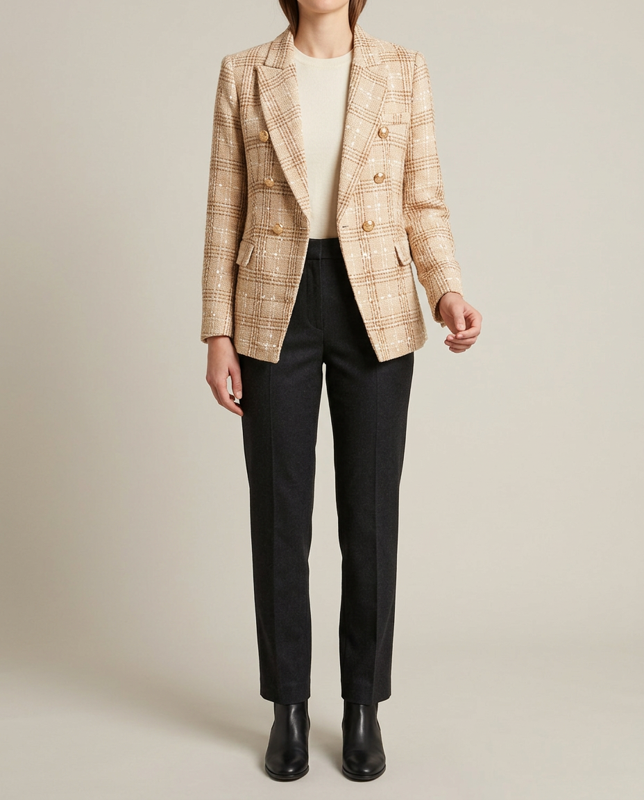Blazer de Lana a Cuadros con Botonadura