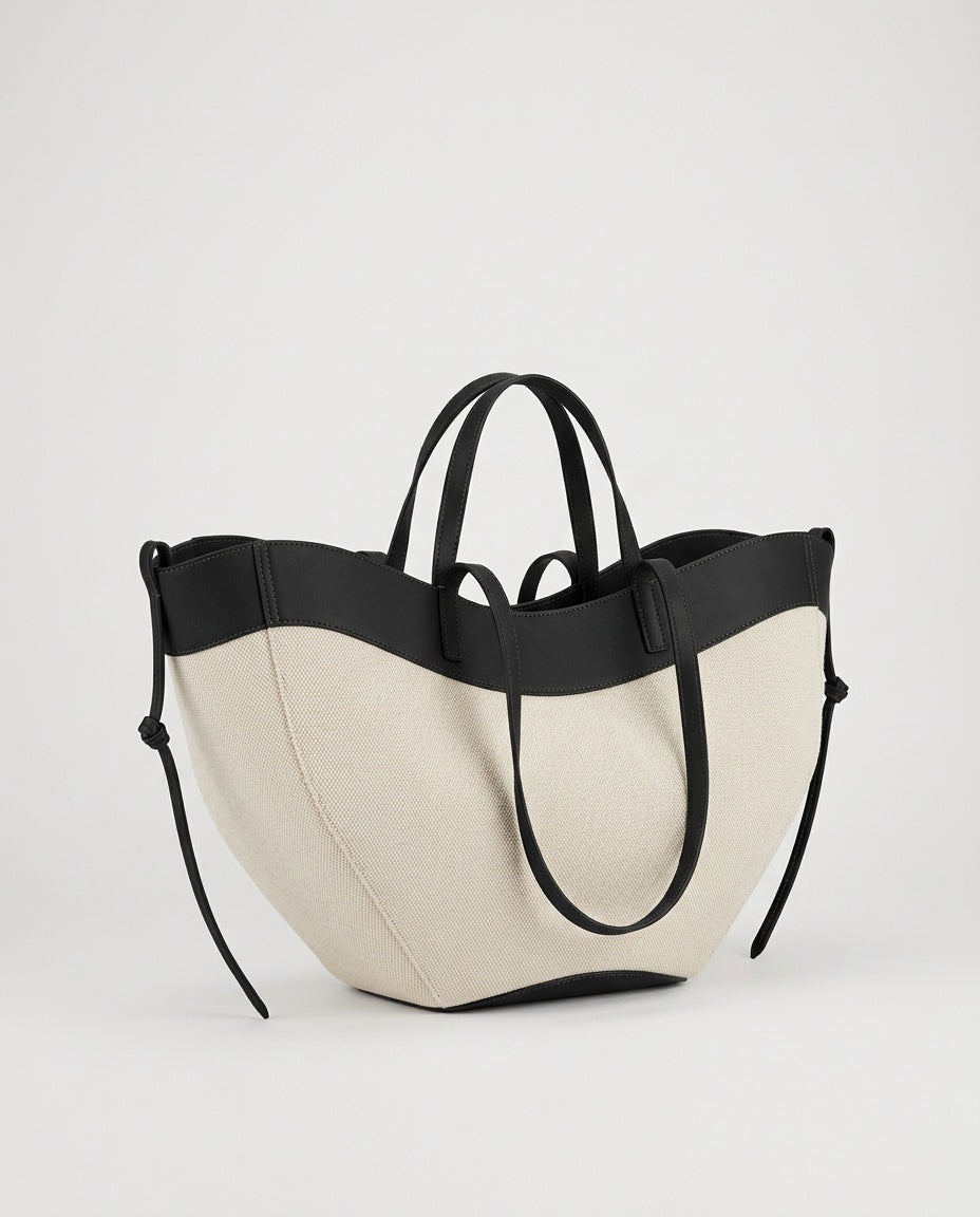 Bolsa Tote de Lona y Piel - foto de estudio - color Negro