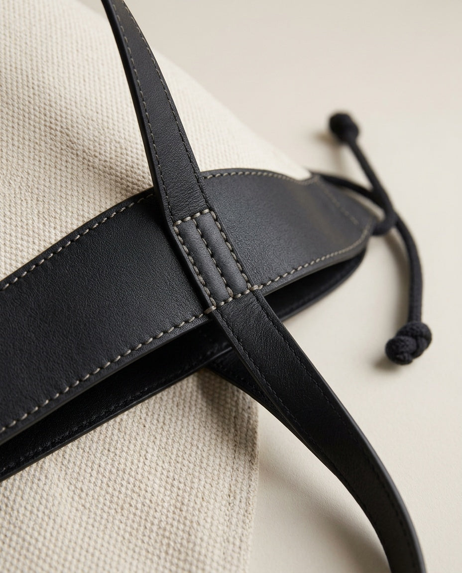 Bolsa Tote de Lona y Piel - detalle - color Negro